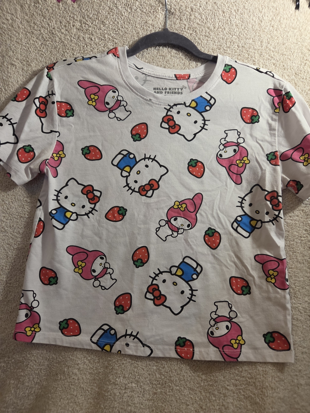 Sanrio White Kids Tee with Pink & Red Character Print
